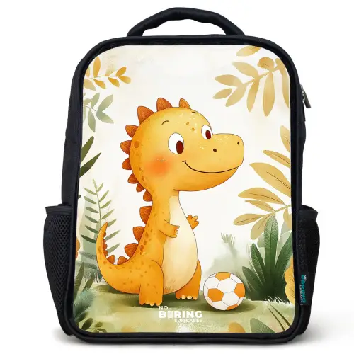 Dino - Voetbal - Oranje Rugzak - Zwart middel -3d