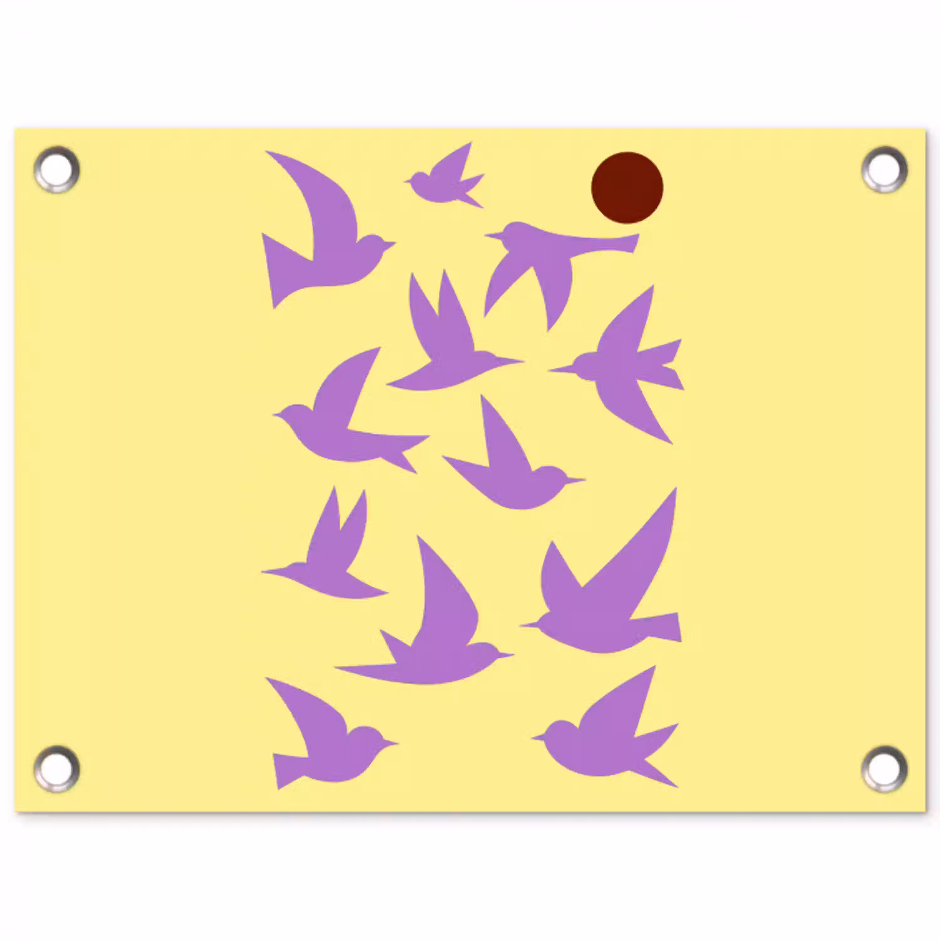 Vogels - Cirkel - Geel - Beweging tuinposter los doek klein -3d