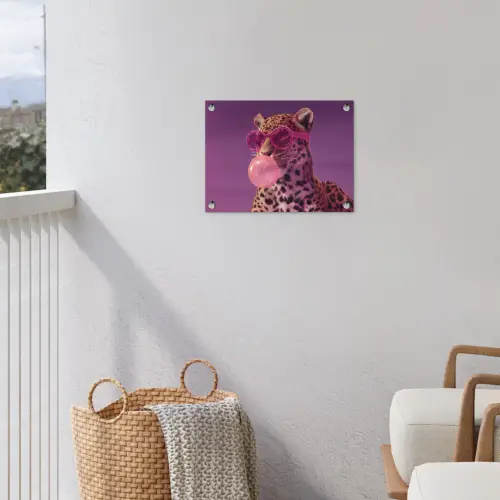 Panter - Zonnebril - Kauwgombel - Roze tuinposter los doek klein -sfeer8