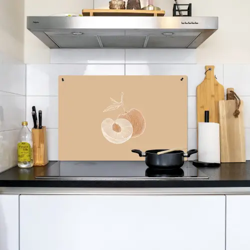 Perzik - Lijntekening - Pit - Beige Inductie beschemer met haakjes klein -sfeer2