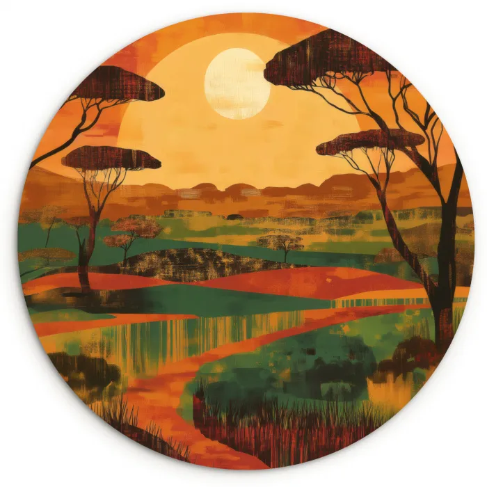 Landschap - Afrikaans - Zon Wandcirkel kunststof plaat 5mm dik klein -3d