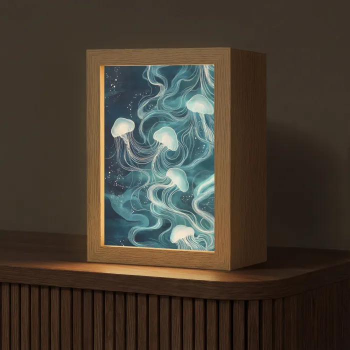 Kwallen - Zee - Wit - Golven Light Box met kabel (Tafellamp) klein -z3d_website