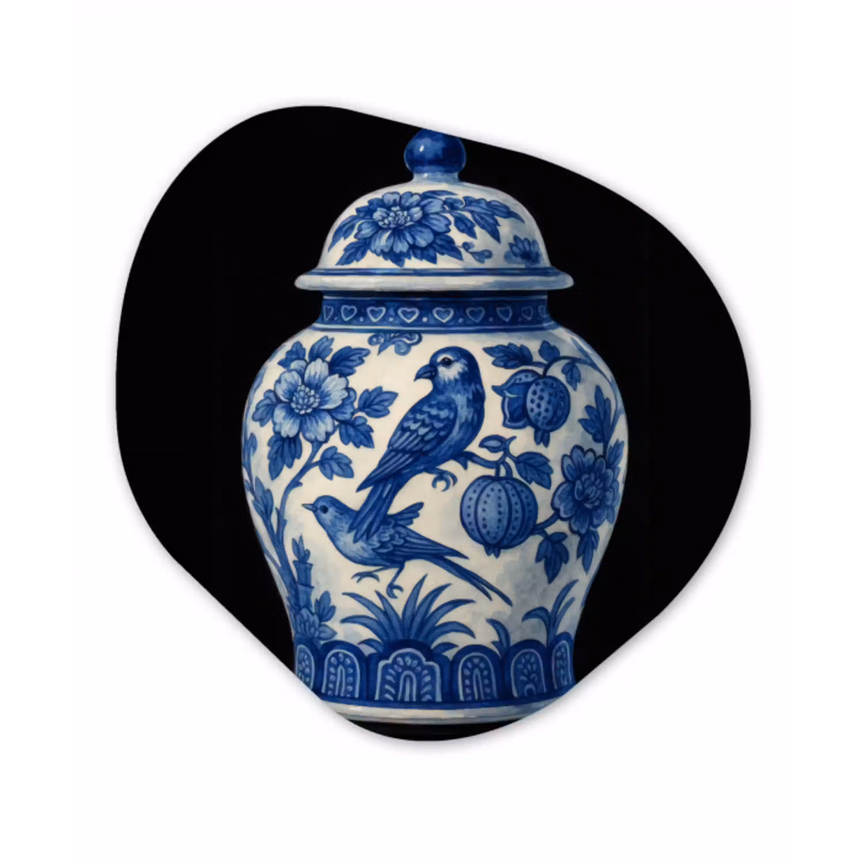 Pot - Delfts Blauw - Bloemen Wandcirkel Organisch Plexiglas middel -3d