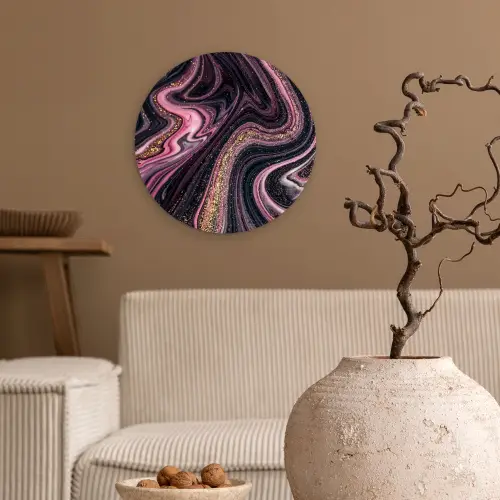 Marmerlook - Roze - Paars - Goud - Luxe - Marmer Wandcirkel kunststof plaat 5mm dik klein -sfeer1