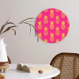 Ananas - Trendy - Roze Wandcirkel kunststof plaat 5mm dik klein 188 -sfeer4