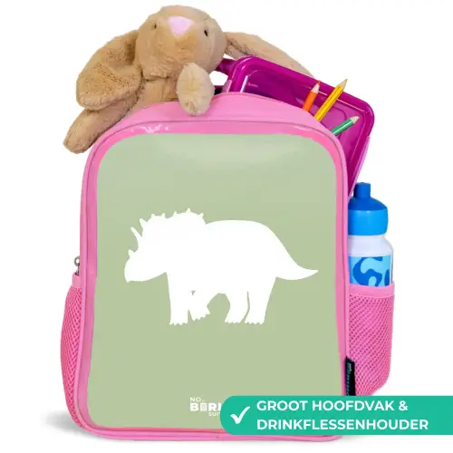 Groen met Triceratops dino Kinderrugzak - Roze middel -inhoud_NL