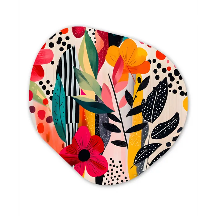 Bloemen - Bladeren - Abstract - Kleurrijk Wandcirkel Organisch Plexiglas middel -3d