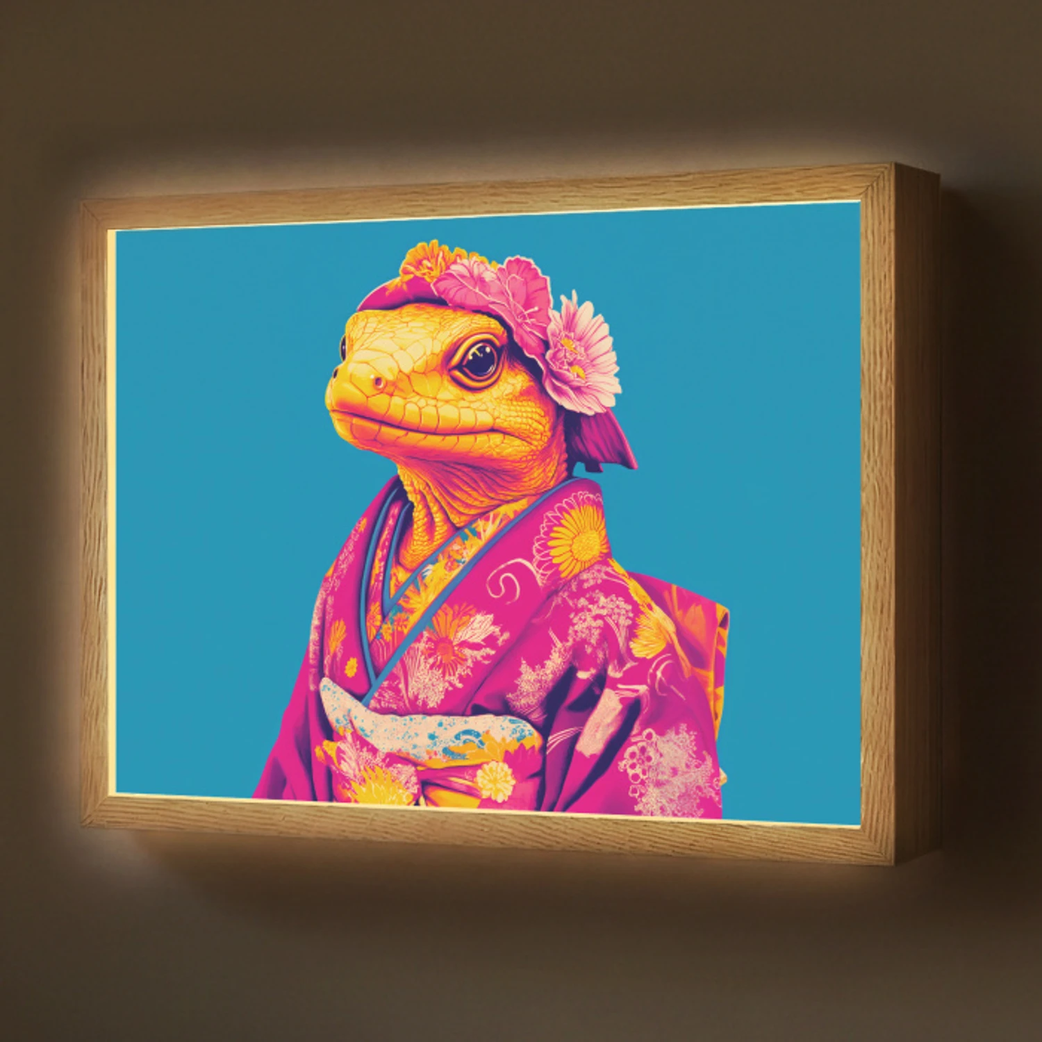 Bloemenkrans - Hagedis - Kimono - Paars Light Box met batterij (Wandlamp) middel -z3d_website