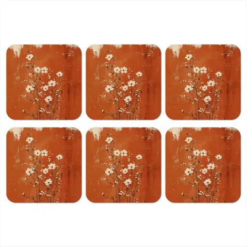 Bloemen - Wit - Subtiel - Roestkleur onderzetter kurk middel -3d