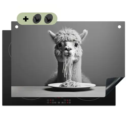 Alpaca - Pasta - Zwart - Wit - Grappig - Dieren Inductie beschemer met haakjes klein -3d