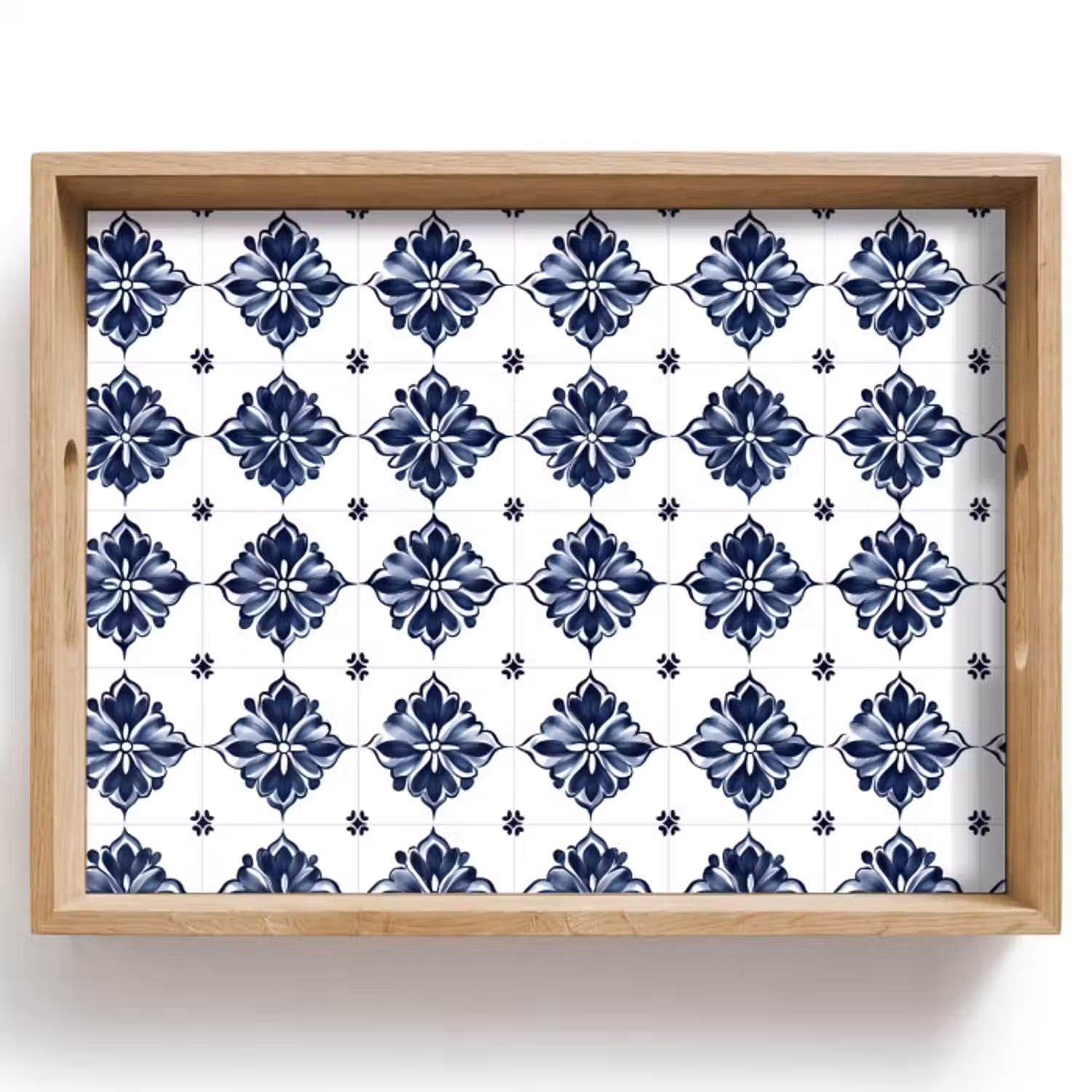 Dienblad - Tegelmotief - Blauw - Wit - Bloem