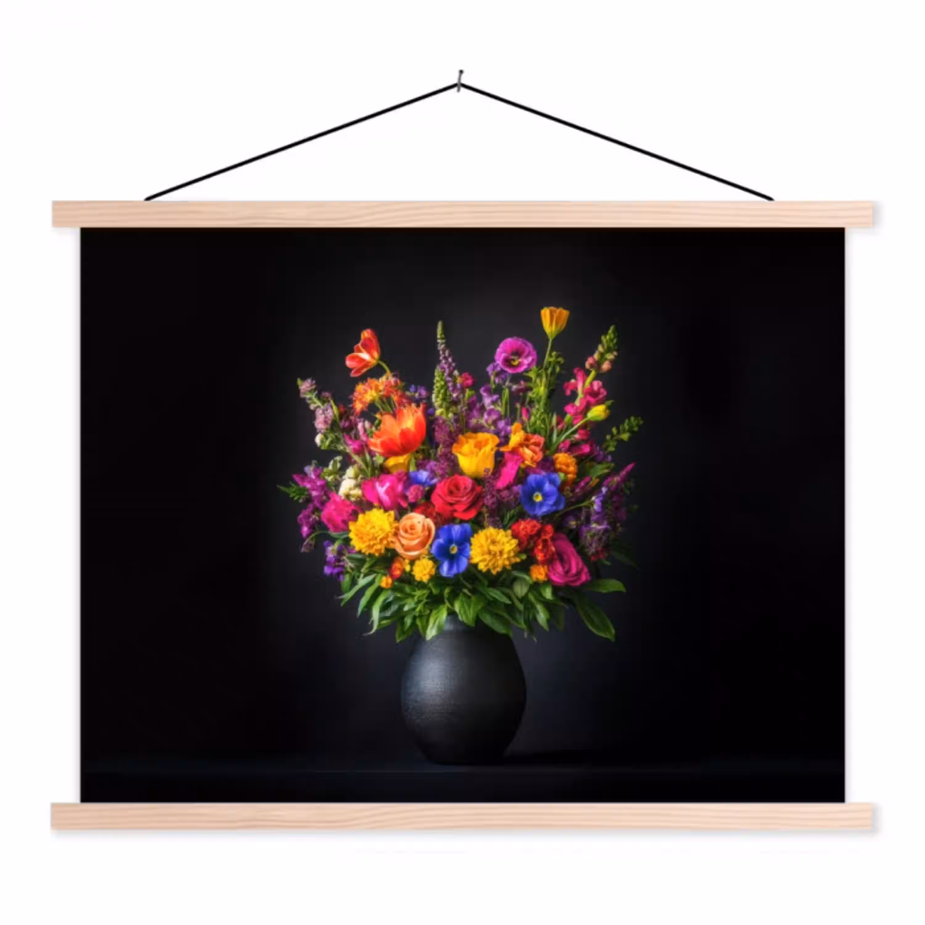 Felgekleurd - Bloemen - Vaas textielposter latten blank klein -3d