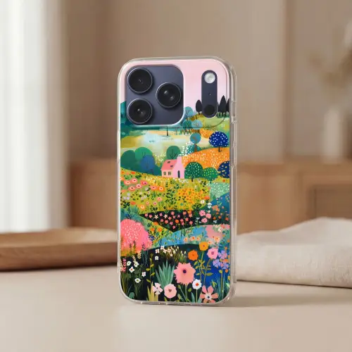 Heuvellandschap - Fantasierijk - Kleurcontrasten Telefoonhoesje iPhone 17 Pro klein -sfeer2
