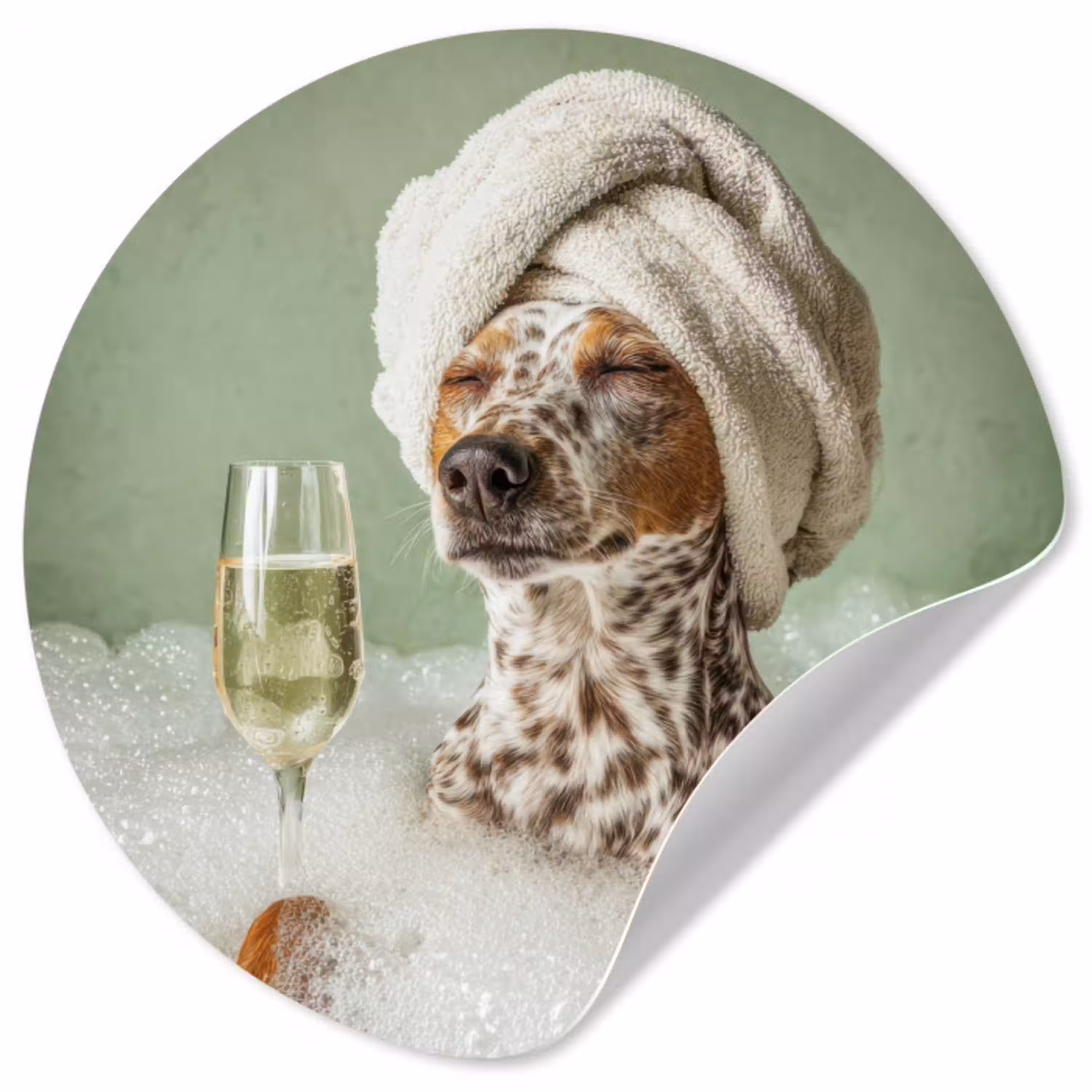 Hond - Bad - Champagne - Handdoek Wandcirkel behangsticker klein -3d