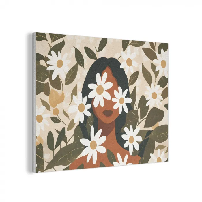 Illustratie - Vrouw - Madeliefjes - Wit PET vilt klein -3d