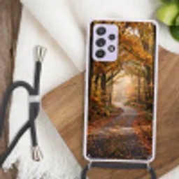 Bospad - Herfstbos - Bladeren - Oranje - Nostalgisch Hoesje Samsung Galaxy A52 5G met koord klein -sfeer4