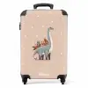 Blauwe dinosaurus op een beige stippenachtergrond NBS - Handbagage koffer - Kinderen Unisex middel -productfoto_recht