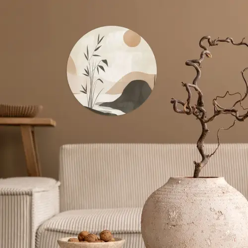 Japandi - Landschap - Beige Wandcirkel behangsticker klein -sfeer1