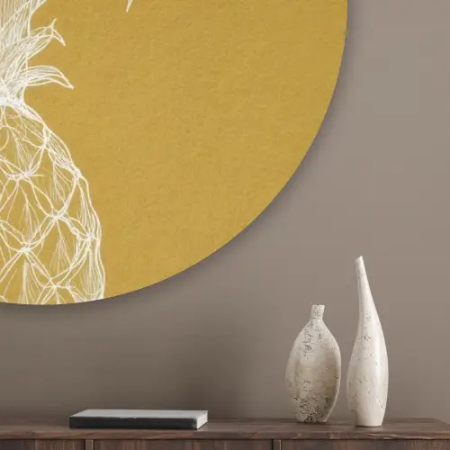 Lijnillustratie - Ananas - Bladkroon - Okergeel Akoestische PET Vilt - Rond klein -sfeer5_closeup