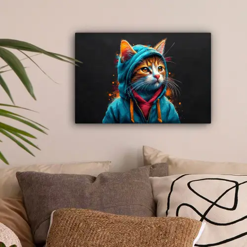 Graffiti - Kat - Zwart - Jas canvas 2cm klein -sfeer1