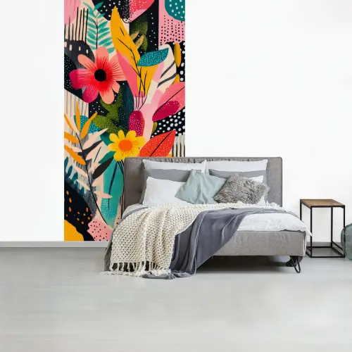 Schilderij - Abstract - Bloemen - Roze fotobehang vinyl groot -slaapkamer