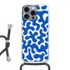 Vormen - Abstract - Blauw - Golven Hoesje iPhone 16 Pro Max met koord klein -3d