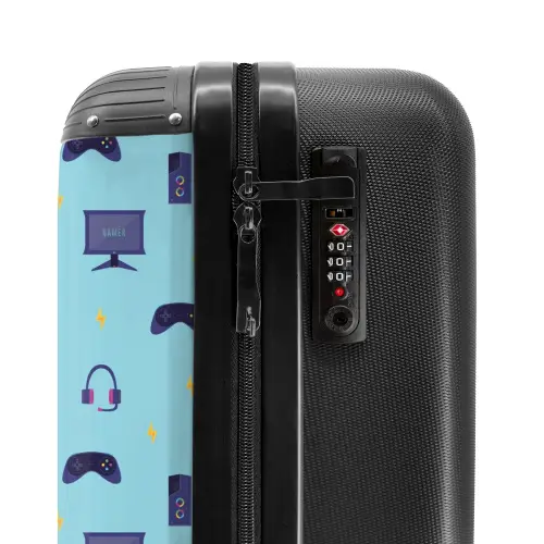 Gamer patroon met spelaccessoires op blauw NBS - Handbagage koffer - Kinderen Unisex middel -slot