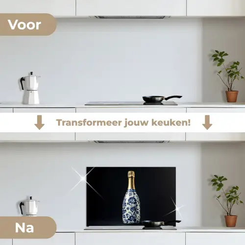 Champagne - Bloemen - Goud - Chique keuken achterwand spatscherm klein -voor_na_NL