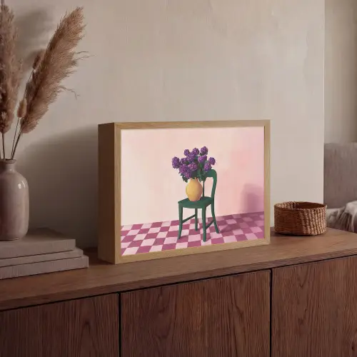 Stoel - Vaas - Bloemen - Geblokt Light Box met batterij (Wandlamp) middel -sfeer2