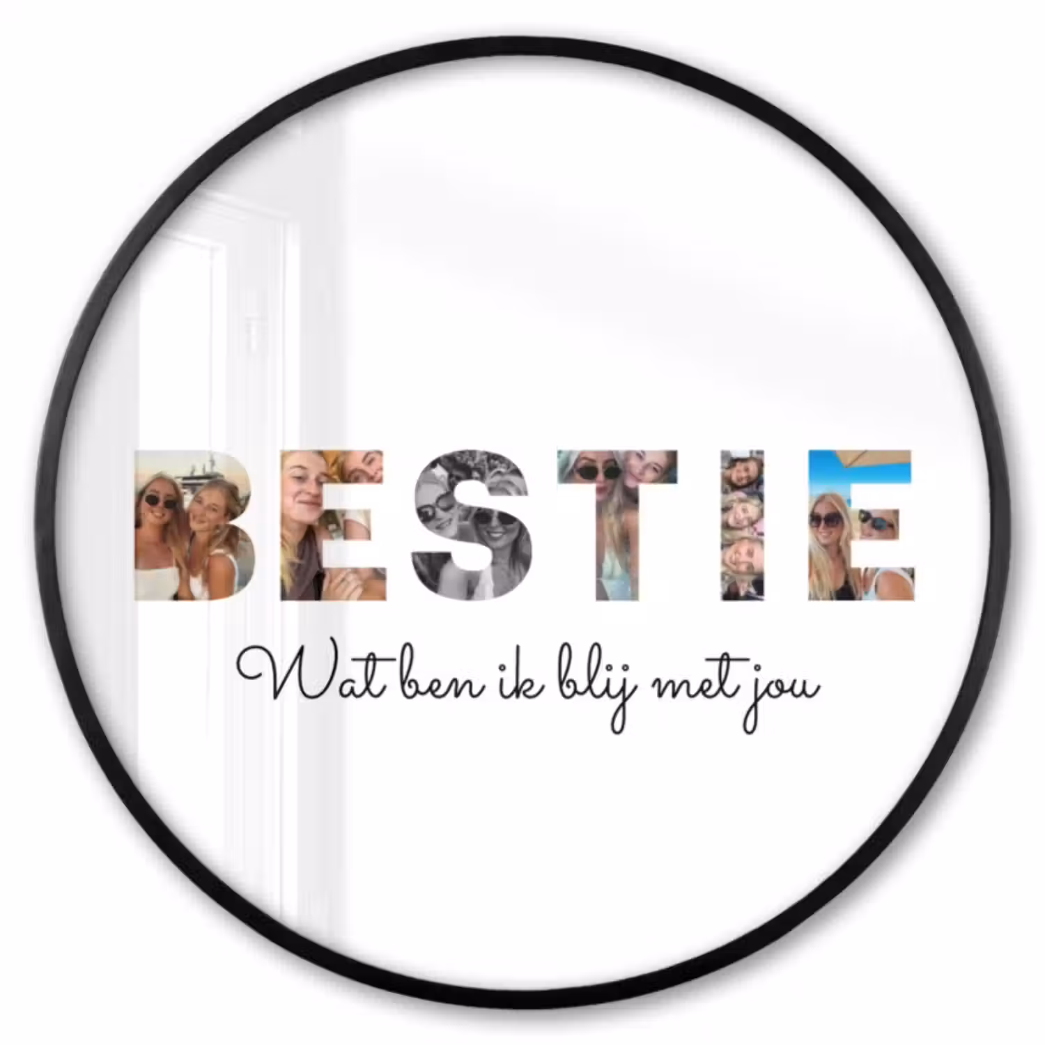 Gepersonaliseerde ronde fotolijst - Bestie - Lettercollage