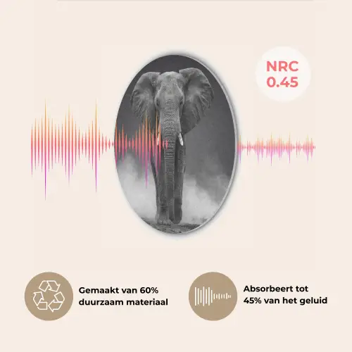 Olifant - Zwart - Wit - Rook Akoestische PET Vilt - Rond klein -USP_NL
