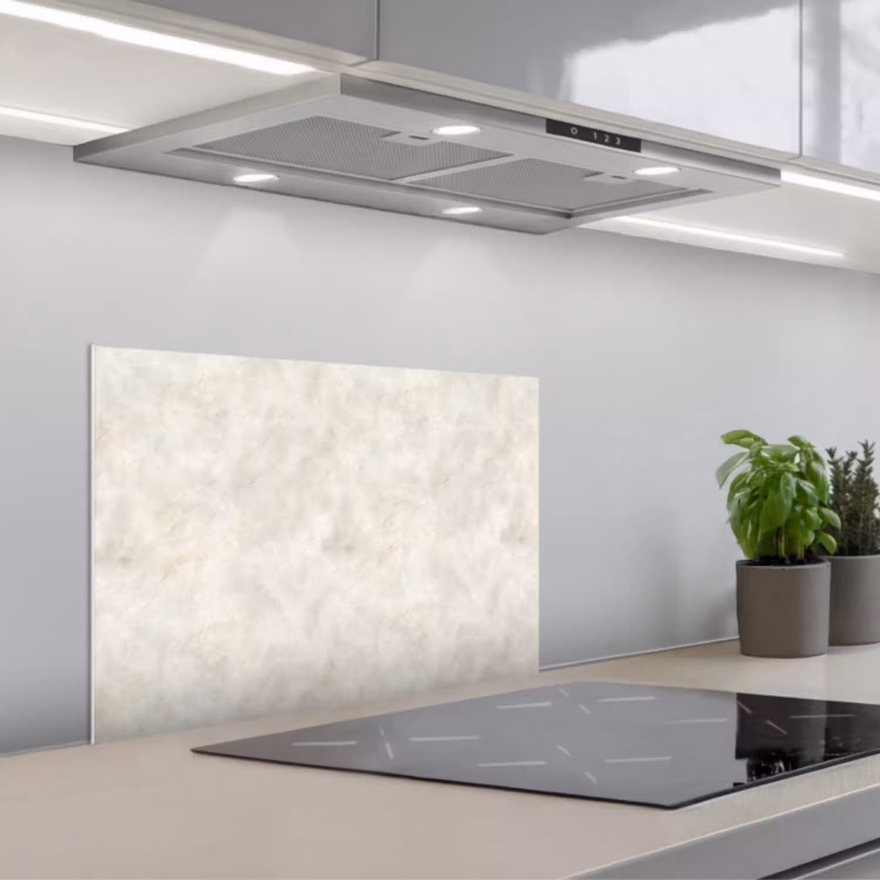 Crèmebeige - Marmer - Aders keuken achterwand spatscherm klein 900 -3d_schuin