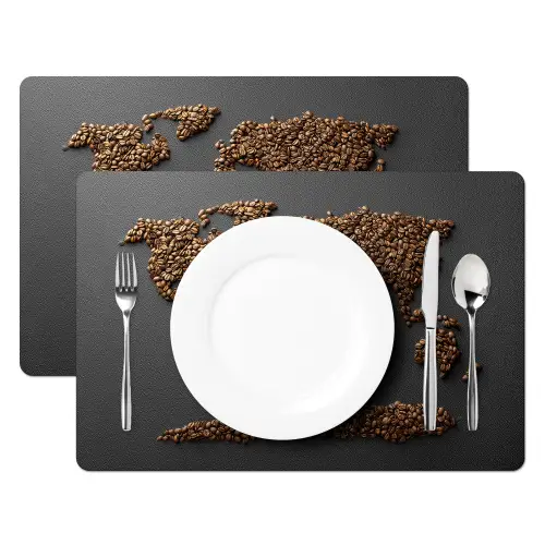 Wereldkaart - Koffie - Grijs Placemat vinyl groot -zzsfeer2_Kitchenyeah-website