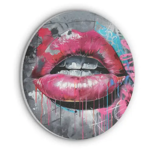 Lippen - Felroze - Graffiti - Verfstrepen Akoestische PET Vilt - Rond klein -3d