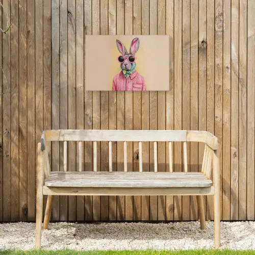 Grijs - Konijn - Blouse - Strik Tuinposter op houten frame 2 cm dik klein -sfeer4