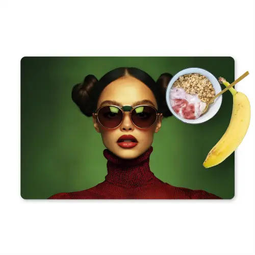 Vrouw - Groen - Bril - Aesthetic - Modern Placemat vinyl groot -zzzproduct_Kitchenyeah-website