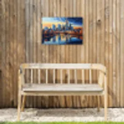 Zonsondergang Frankfurt - Stad - Skyline - Water Tuinposter op houten frame 2 cm dik klein -sfeer4