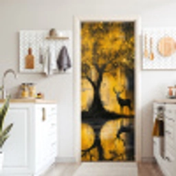 Boom - Verflook - Hert - Natuur - Goud deurposter klein -sfeer5