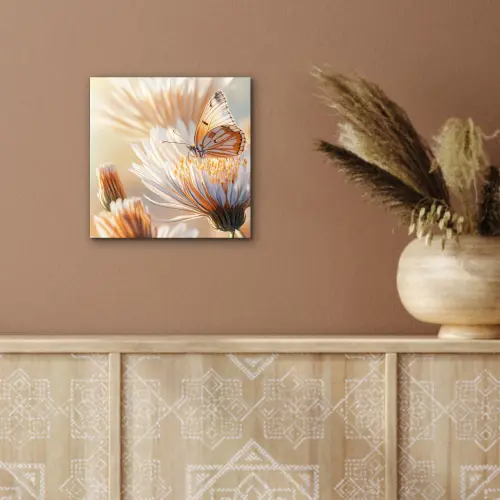 Vlinder - Bloem - Oranje aluminium wit klein -sfeer4