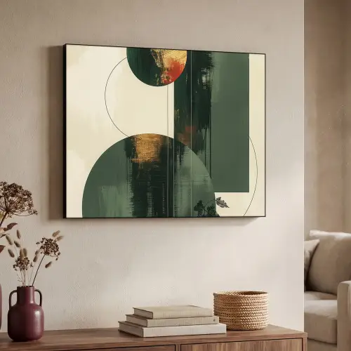 Kunst - Cirkels - Modern - Abstract Textielframe zwart klein -sfeer3