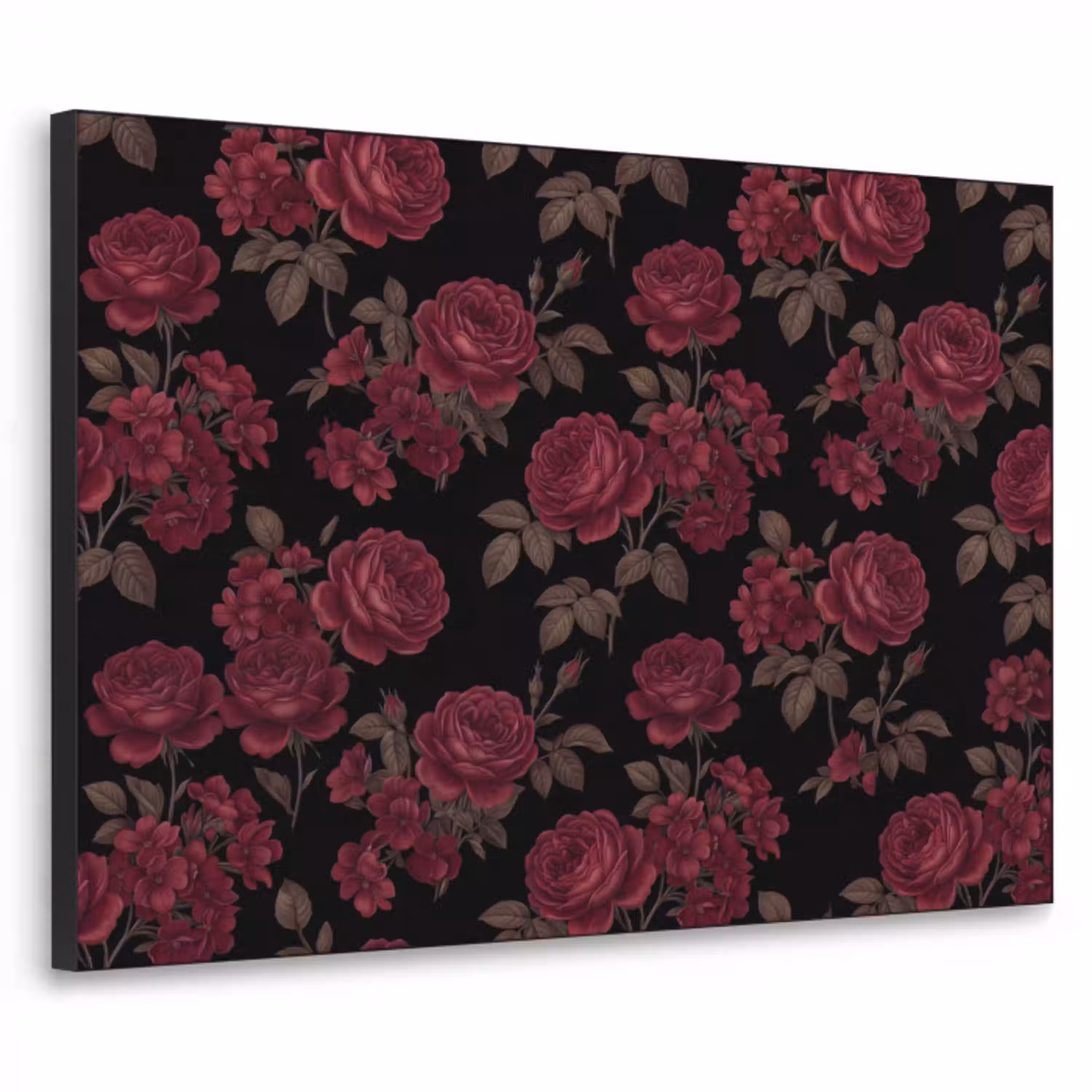 Bloemen - Roos - Patroon - Klassiek - Rood Textielframe zwart klein -3d