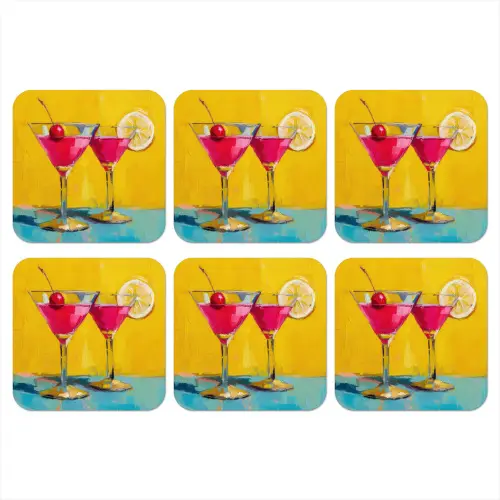 Glazen - Cocktail - Citroen - Kers onderzetter kurk middel -3d