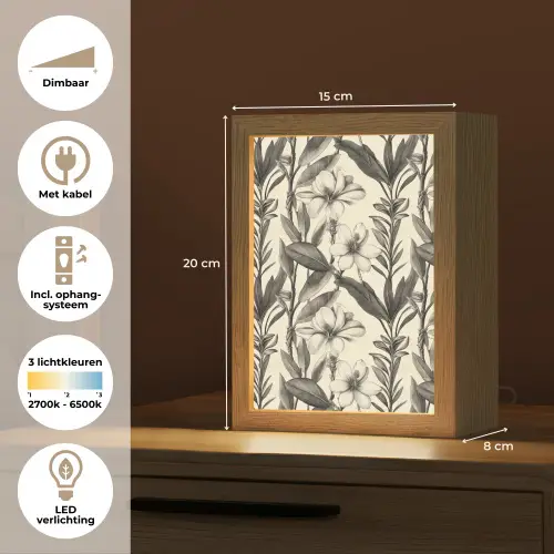 Klassiek - Botanisch - Zwart - Beige Light Box met kabel (Tafellamp) klein 925 -USP_NL