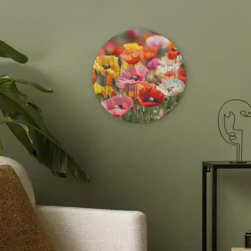 Bloemenveld - Klaprozen - Kleurrijk Akoestische PET Vilt - Rond klein -sfeer2