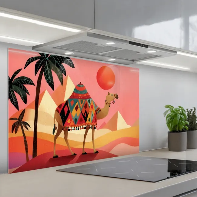 Fond de hotte - Chameau - Pyramides - Soleil rouge