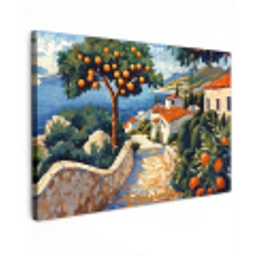 Huizen - Mozaïek - Sinaasappelbomen - Zee Tuinposter op houten frame 2 cm dik klein -3d