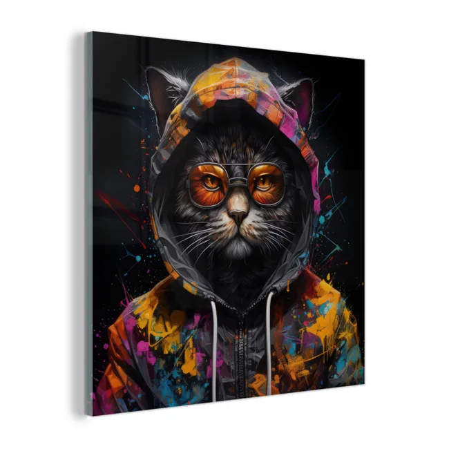 Kat - Jas - Graffiti - Bril - Zwart plexiglas 5mm klein -z3d