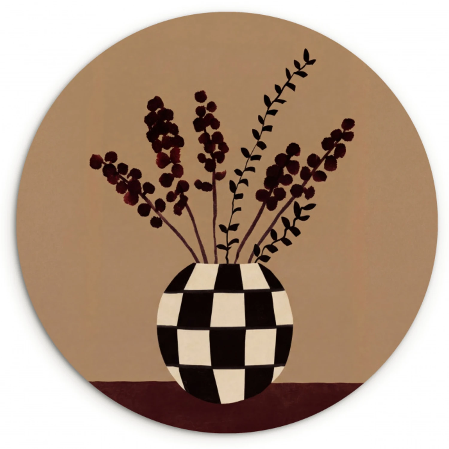 Minimalistisch - Vaas - Bloemen - Bruin Wandcirkel kunststof plaat 5mm dik klein -3d