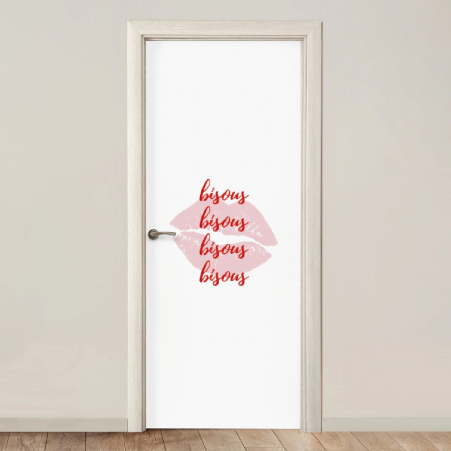 Bisous - Lip - Wit - Rood deurposter klein -3d_beige