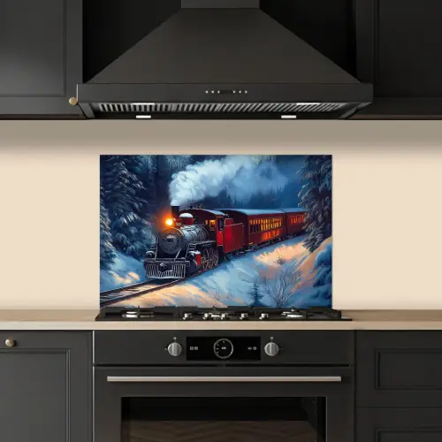 Trein - Kerst - Sneeuw - Kersttrein keuken achterwand spatscherm klein -sfeer1